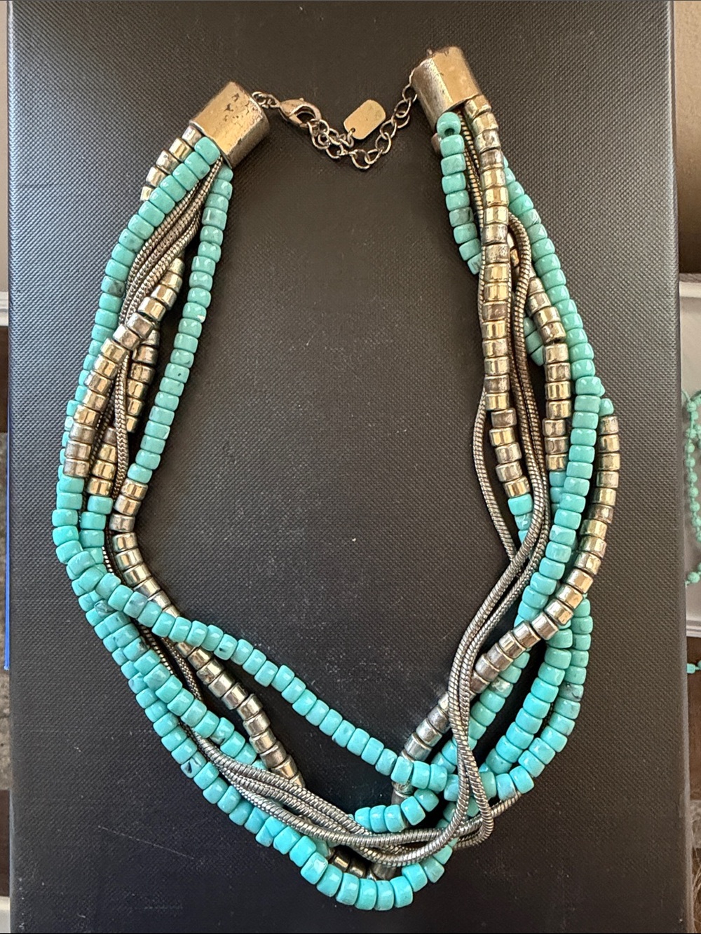 Armani Exchange Turquoise and Silver Multi-Strand Beaded Necklace
